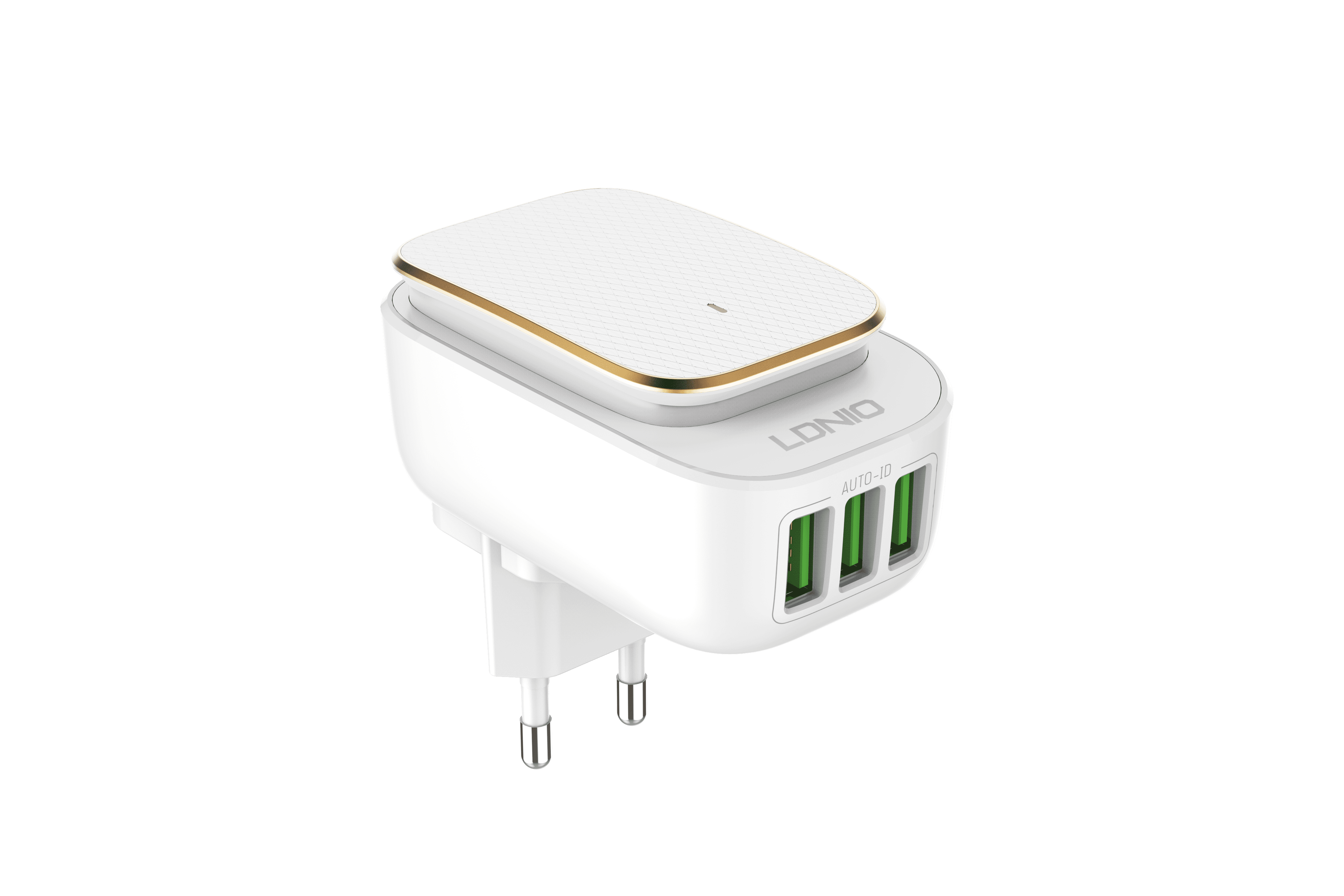 Сетевой USB адаптер LDNIO A3305 (3 USB, 17W, LED ночник с кабелем Lightning), белый