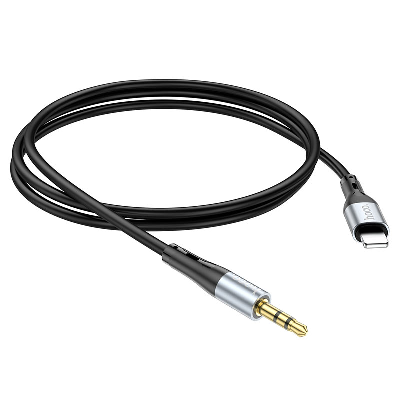 Кабель AUX джек 3,5 вход - Lightning HOCO UPA22 Silicone (100см), черный