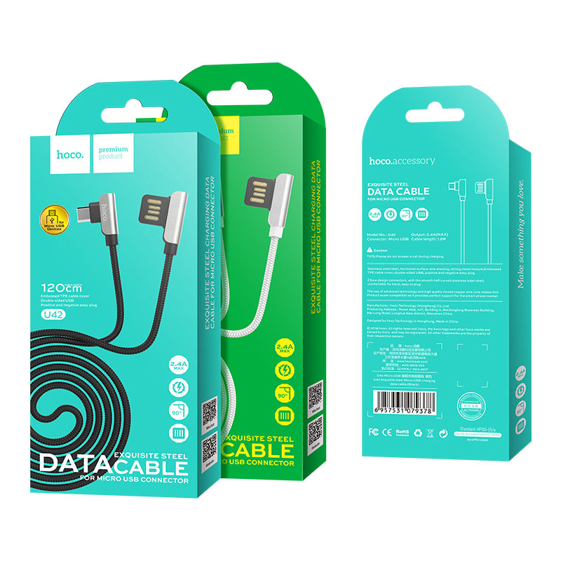 USB кабель micro USB HOCO U42 Exquisiti steel (120см. 2.4A), черный