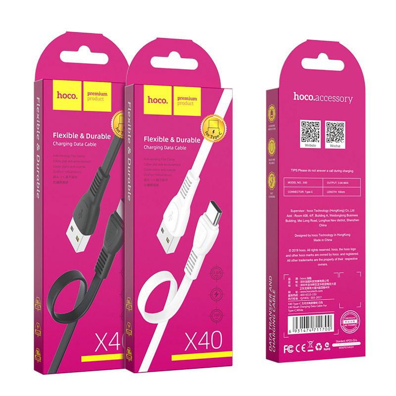 USB кабель Type-C HOCO X40 Noah (100см. 2.4A), белый