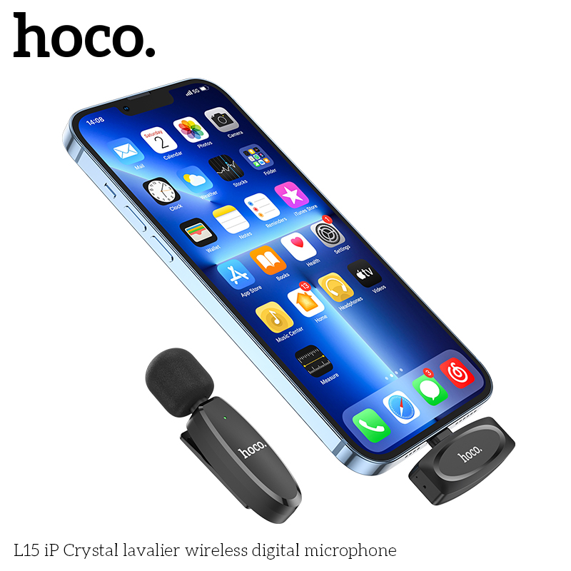 Микрофон петличный беспроводной HOCO L15 (Lightning), черный