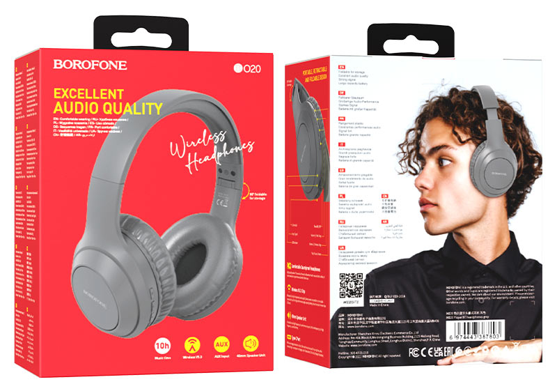Беспроводные внешние наушники BOROFONE BO20 Player BT headphones, серые