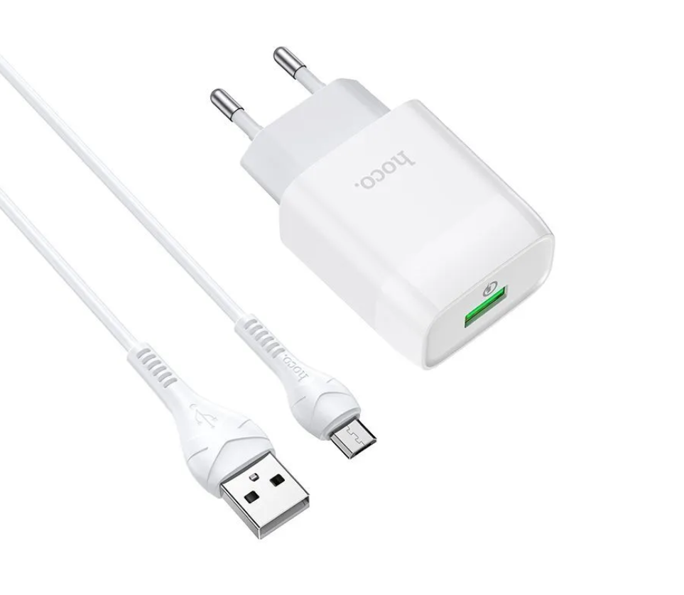 Сетевой адаптер HOCO C72Q USB (2.4A) QC3.0 / 18W с кабелем Micro, белый