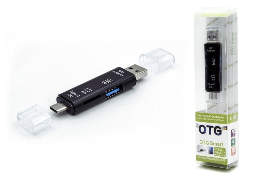 OTG-переходник 3 в 1 MicroUSB + Type-C + Card Reader USB 3.0
