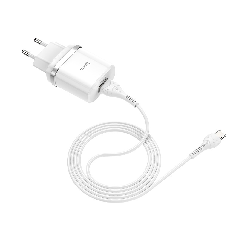Сетевой адаптер HOCO C12Q QC3. 0 с кабелем Type-C, белый