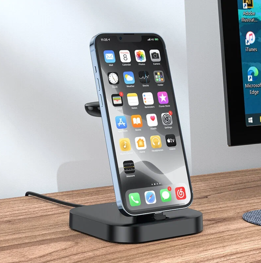 Беспроводное зарядное устройство HOCO CW43 Graceful 3 в 1 с MagSafe, черный