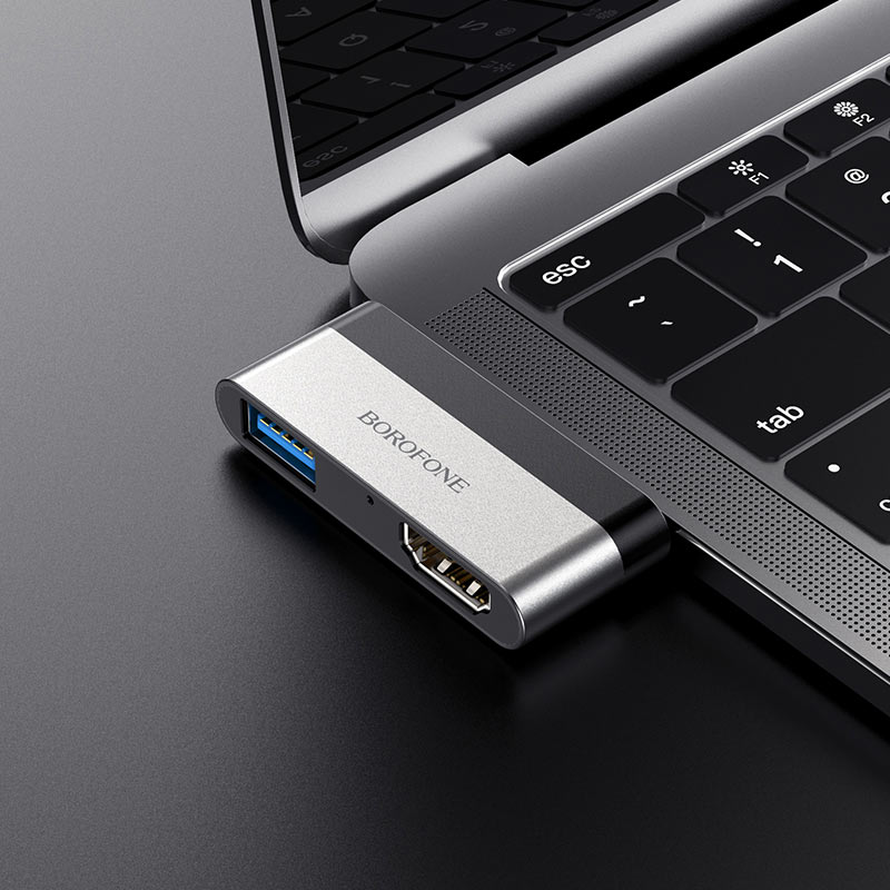 Разветвитель USB HUB Type-C (M) --> HDMI + USB3.0 BOROFONE DH2