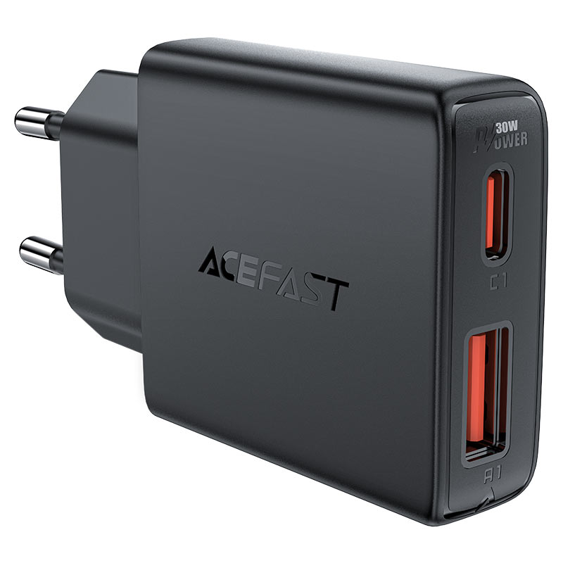 Сетевой адаптер ACEFAST A69 PD30W GAN USB-A + USB-C charger, черный