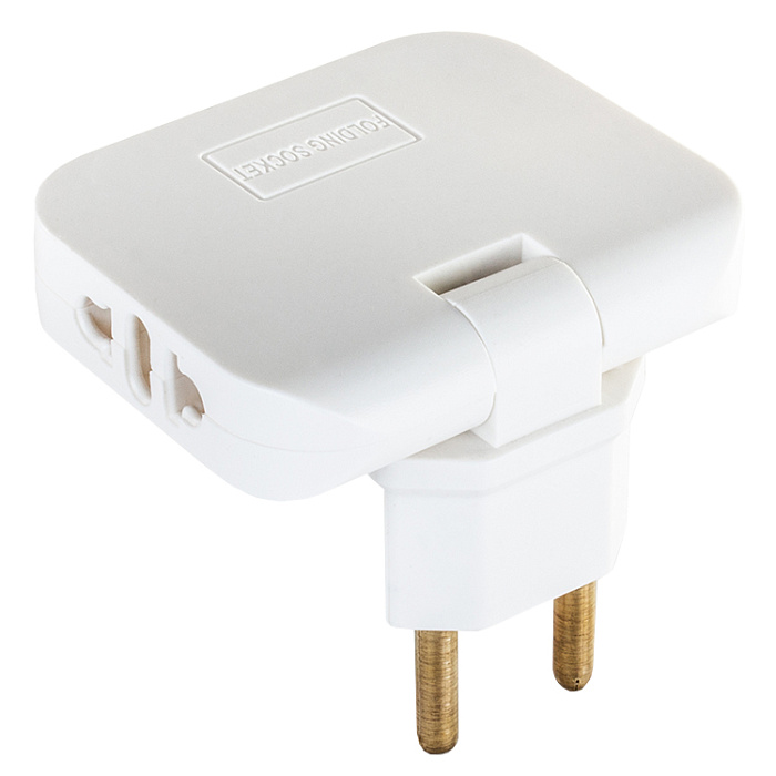 Тройник WALKER WH-03 в розетку, поворотный, плоский, белый