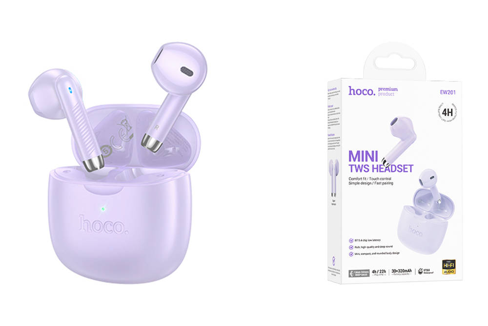 Беспроводные наушники HOCO EW201 true wireless sleep BT headset, фиолетовый