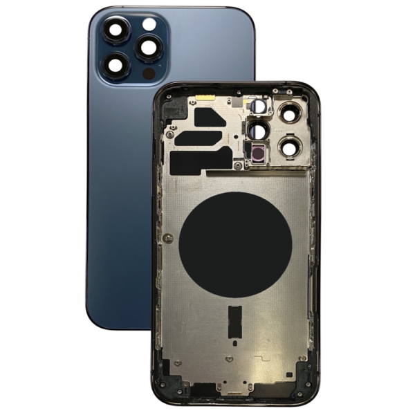 Задняя крышка/ Корпус iPhone 12 Pro Max в сборе с рамкой, синий (литое стекло) (Org) (CE)