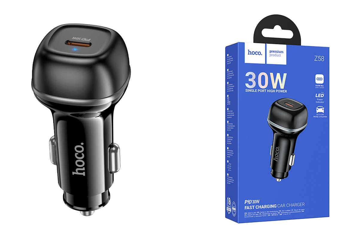 Автомобильный адаптер HOCO Z58 Rank single port PD30W, черный