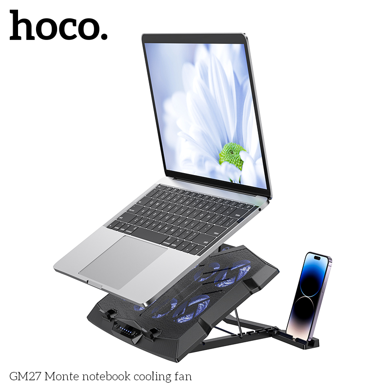 Подставка с вентилятором охлаждения для ноутбука HOCO GM27 Monte, черная