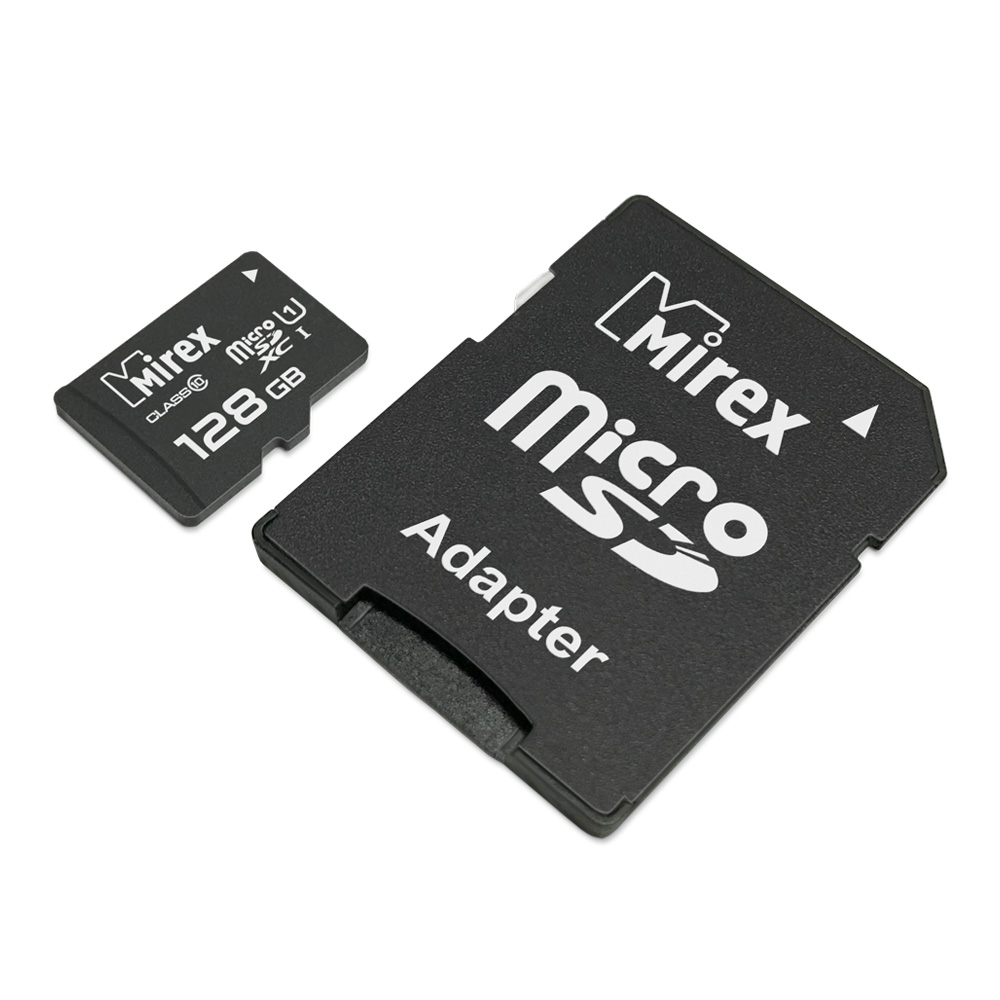 Карта памяти MicroSDXC Mirex 128 GB класс 10 (UHS-I, U1, class 10) с адаптером