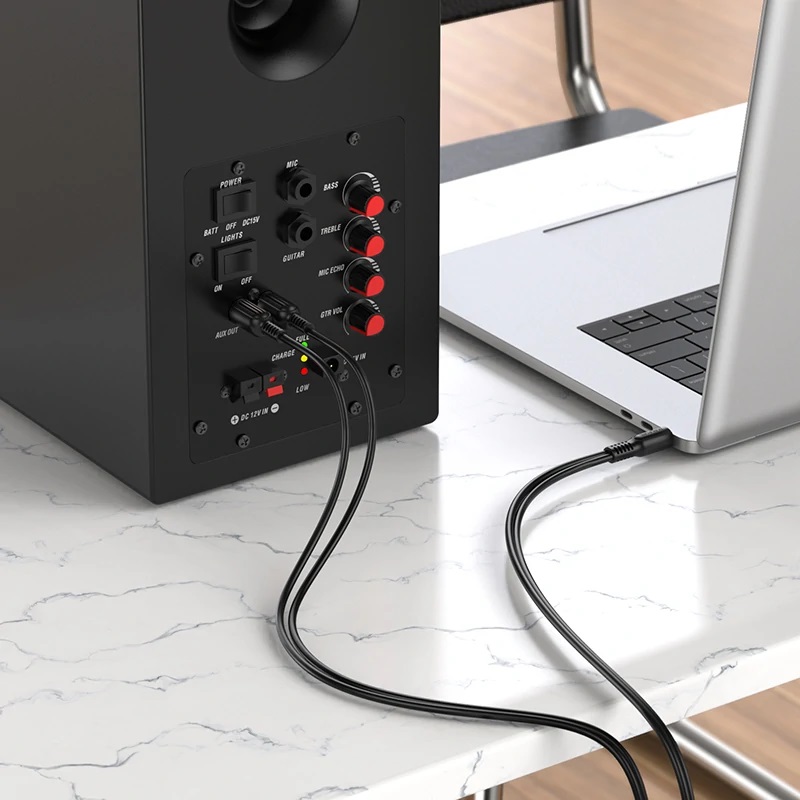 Кабель AUX джек 3,5 выход/2 RCA выход BOROFONE BL11 (150см) удлинитель, черный