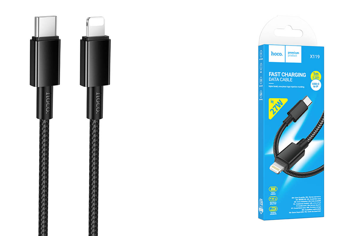 USB-C кабель HOCO X119 Energy PD27W Type-C to Lightning, нейлон, (100см), черный