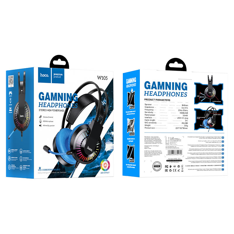 Проводные внешние наушники HOCO W105 Joyful gaming headphones, синие