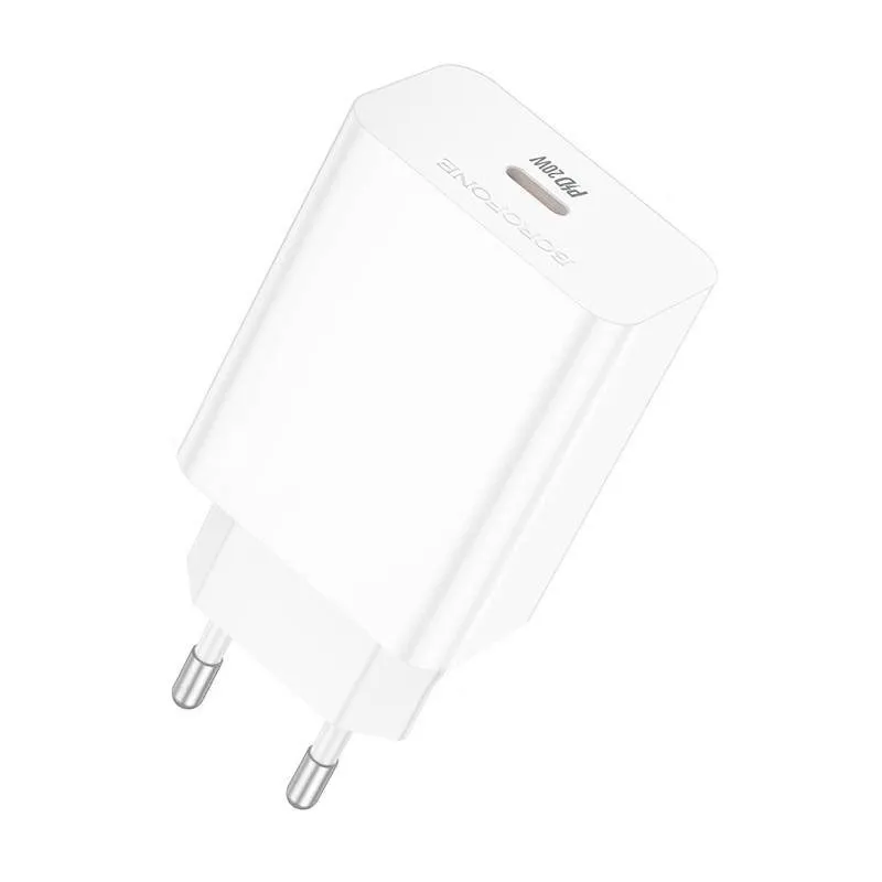 Сетевой адаптер BOROFONE BA65A Single port PD20W, кабель Type-C to Lightning, белый