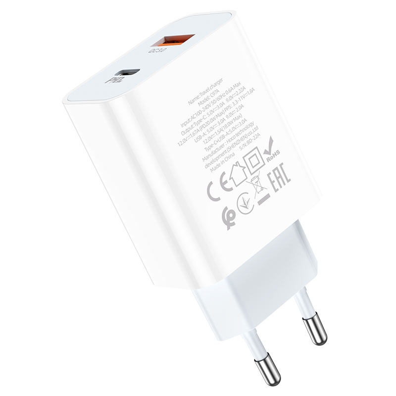 Сетевой адаптер HOCO C97A single port PD20W + QC3.0 , белый