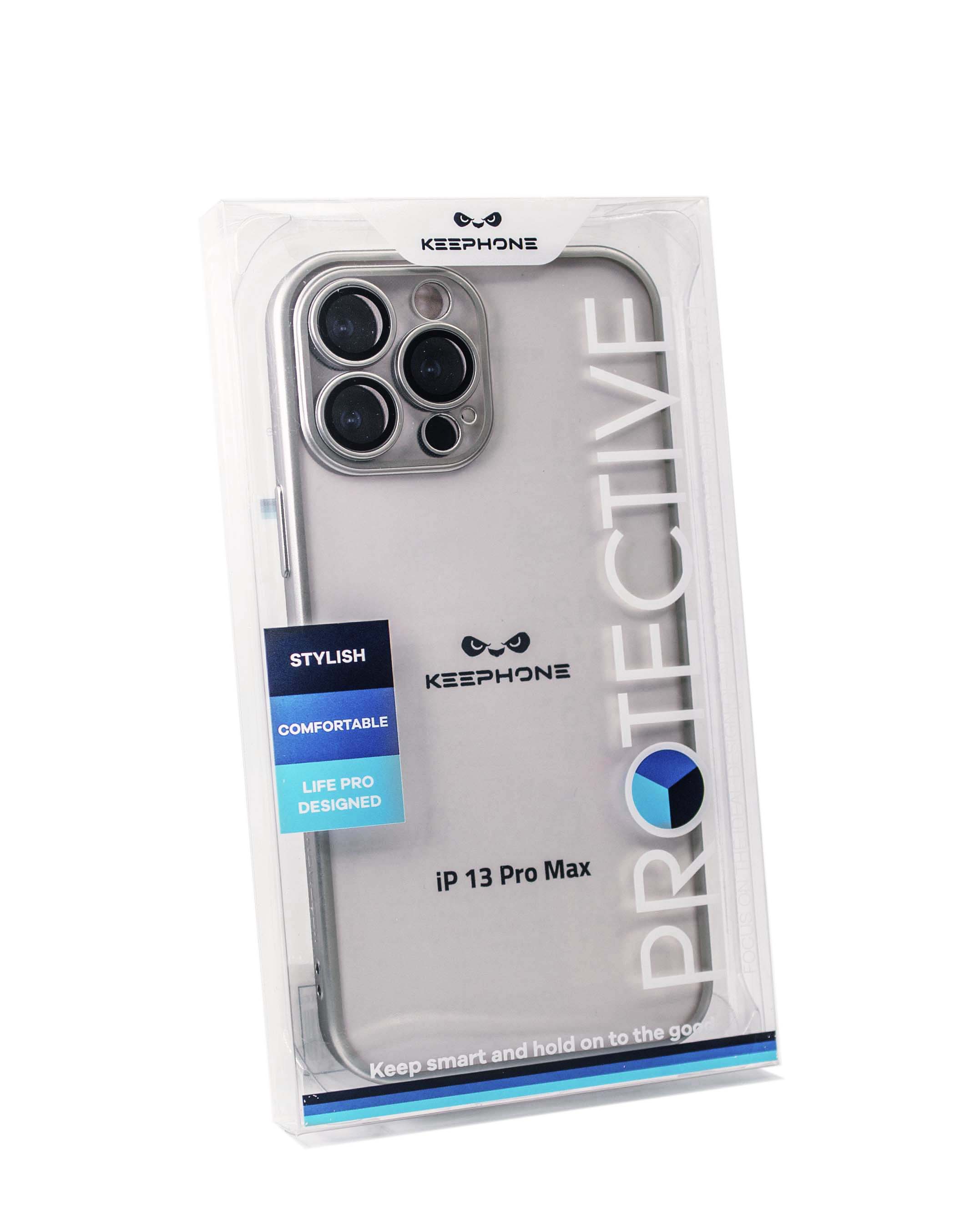 Чехол KeepHone iPhone 13 Pro Max матовый с защитной линзой, серебро