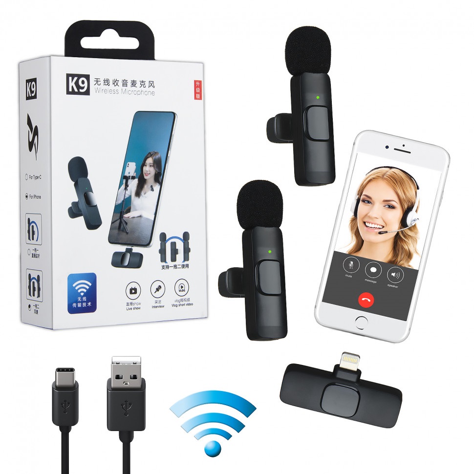Микрофон петличный Wireless Microphone K9, Lightning