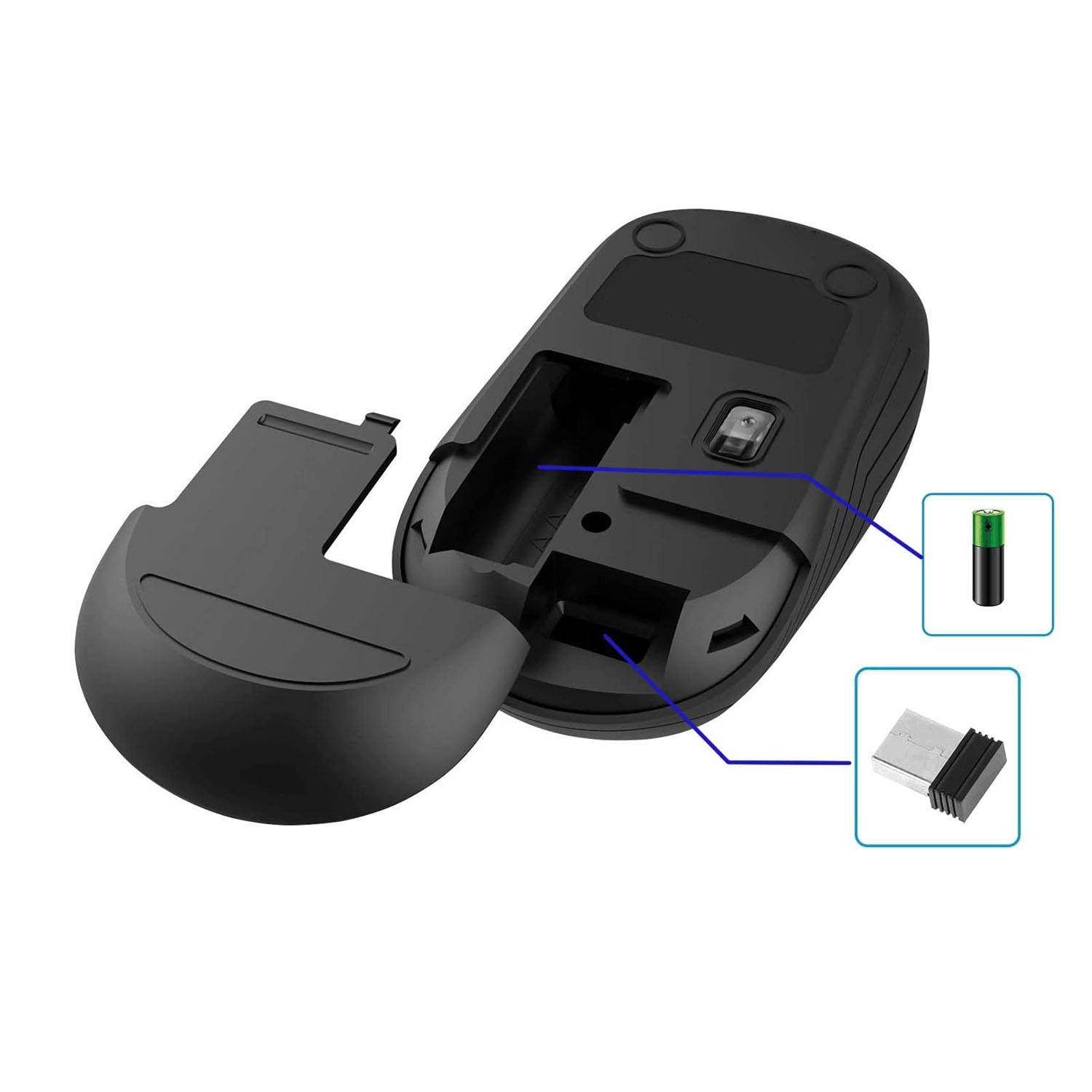 Мышь компьютерная беспроводная OT-PCM72, (USB, 2.4ГГц, 1АА, 10м), черная