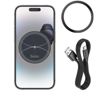 Держатель автомобильный с беспроводной зарядкой HOCO HW6 vision metal magnetic, черно-серый