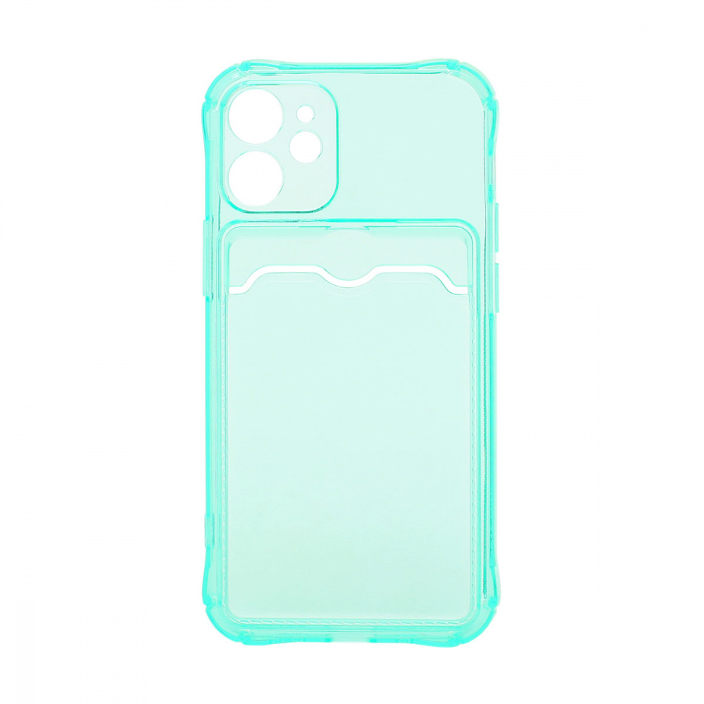 Чехол силиконовый с визитницей для iPhone 12 mini прозрачный мятный