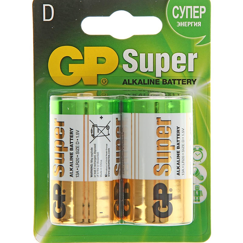 Батарейка GP LR20/2BL Super (1,5v, алкалиновая) упаковка блистер 2 шт