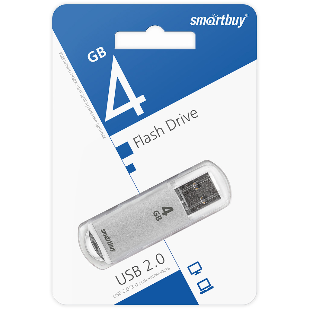 USB флеш-накопитель Smartbuy 04 GB USB 2.0 V-Cut, серебристый