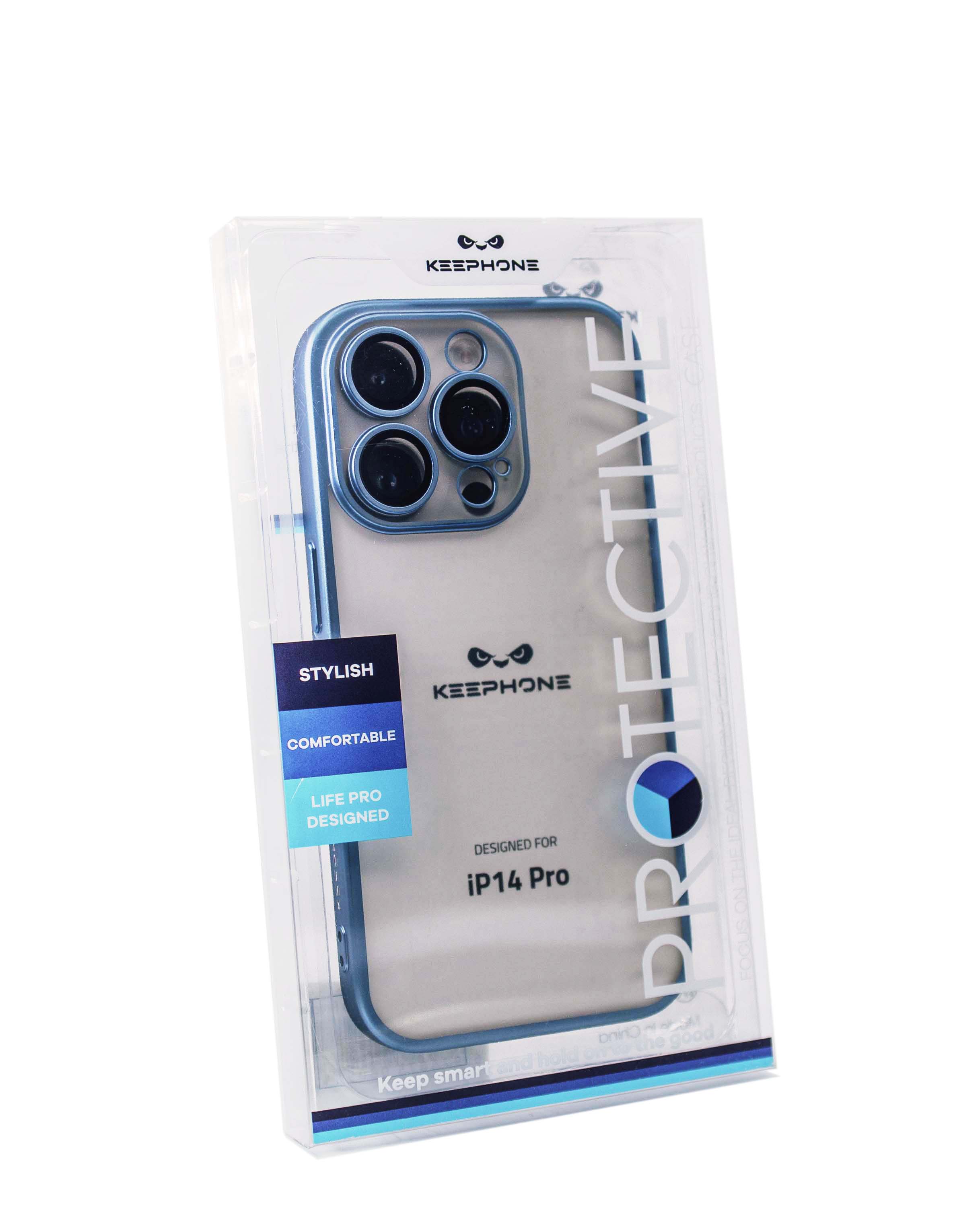 Чехол KeepHone iPhone 14 Pro с защитной линзой, голубой