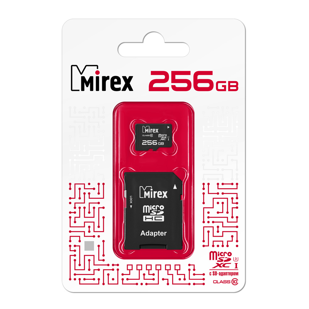 Карта памяти MicroSDXC Mirex 256 GB класс 10 (UHS-I, U3) с адаптером