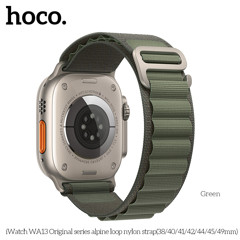 Нейлоновый ремешок Apple Watch (42/ 44/ 45/ 49 мм) HOCO WA13 Alpine loop Original Series, зеленый
