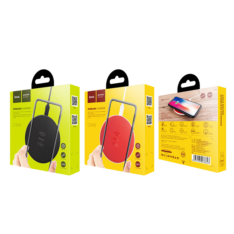Беспроводное зарядное устройство HOCO CW14 Round Wireless Charger, красное