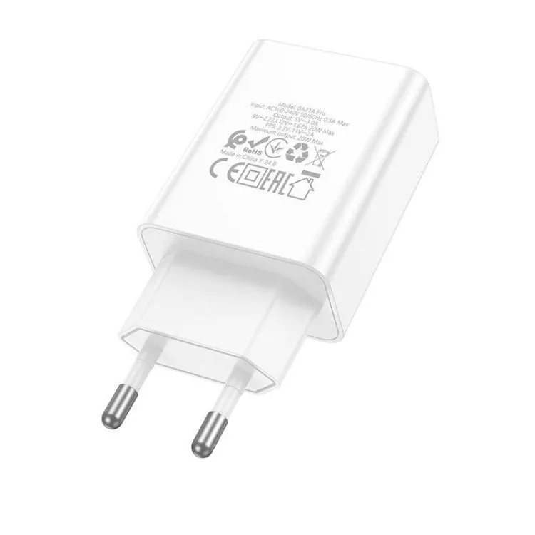 Сетевой адаптер BOROFONE BA65A Single port PD20W, кабель Type-C to Lightning, белый