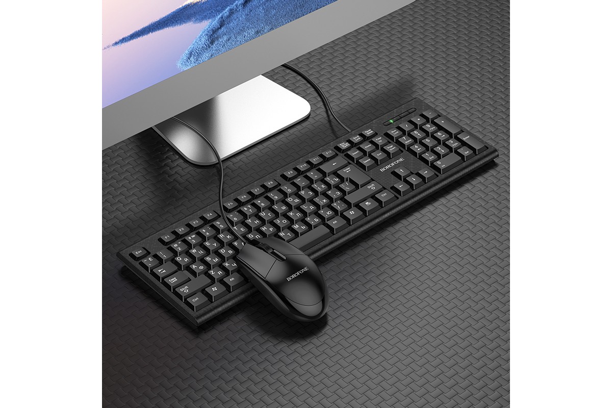 Компелект клавиатура проводная и мышь проводная BOROFONE BG6, черный