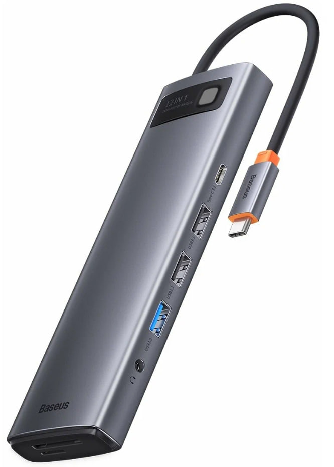 USB-концентратор Baseus Metal Gleam (12-in-1)(Type-C to HDMI+USB 3.0+PD+RJ45+SD/TF+DP+3.5mm) (Серый)