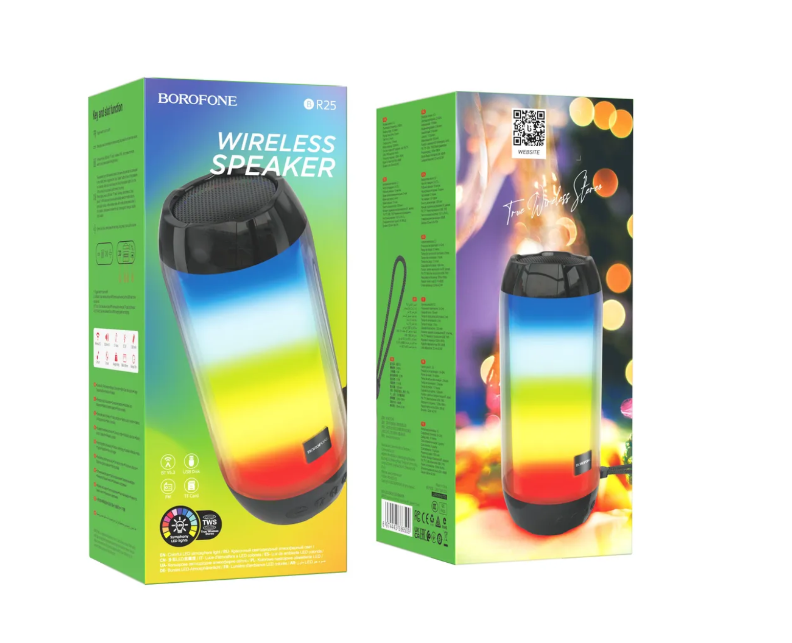 Колонка портативная BOROFONE BR25 Crazy Sound BT 5.3, 5W, microSD/ USB/ FM/ RGB, черный