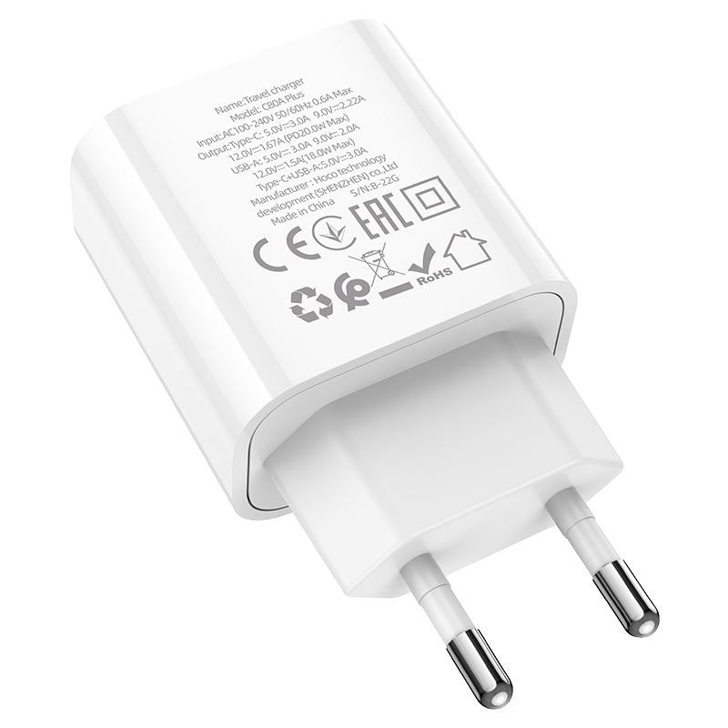 Сетевой адаптер HOCO C80A Plus Rapido PD20W + QC3.0, белый
