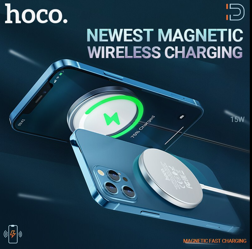 Беспроводное зарядное устройство HOCO CW47 original series 15W magnetic wireless fast charger, серый