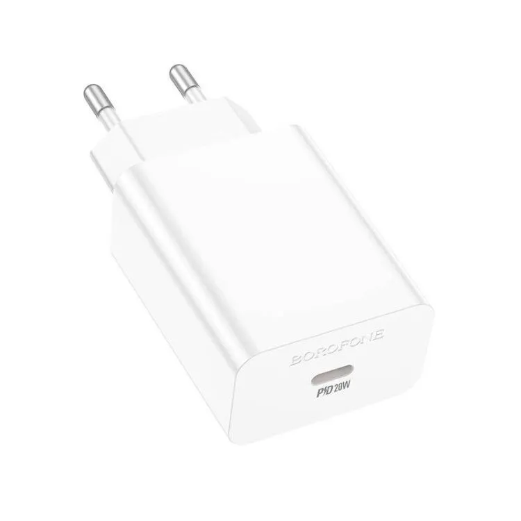 Сетевой адаптер BOROFONE BA65A Single port PD20W, кабель Type-C to Lightning, белый