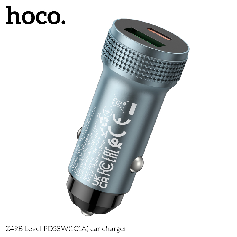 Автомобильный адаптер HOCO Z49B Level PD38W (1C1A) car charger, серый