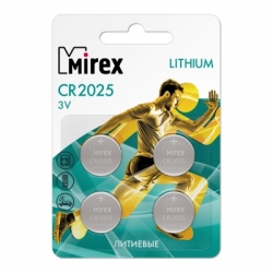 Батарейка Mirex CR2025 (3V, литиевая) упаковка ecopack 4 шт