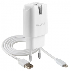Сетевой адаптер WALKER 2в1 WH-21, 2.1А, 10,5Вт, USB, с кабелем Lightning, белое Сетевой адаптер WALKER 2в1 WH-21, 2.1А, 10,5Вт, USB, с кабелем Lightning, белое