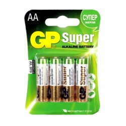 Батарейка GP LR6/4BL Super AA/пальчиковая (1,5v, алкалиновая) (цена за упаковку 4 шт)