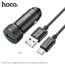 Автомобильный адаптер HOCO Z49A Level single port QC3.0 car charger set + кабель Type-C, черный