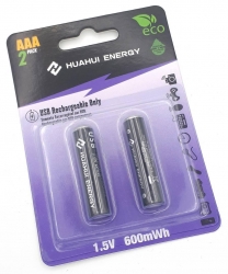Аккумуляторы Huahui Energy R03 600mAh BL2 2/AAA 2шт для зарядки от USB (цена за упаковку 2шт)