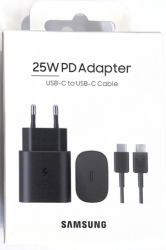 Сетевой адаптер для Samsung 25W USB-C,to USB-C Cable Orig, черный (упаковка)