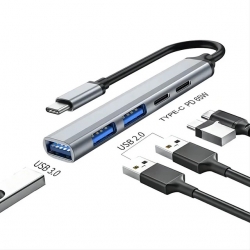 HUB USB- C 5 in 1 (2*USB -C, 3*USB) серый