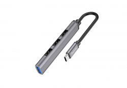 HUB-USB HOCO HB26 4 d 1 (Type-C to USB3.0+ USB2.0 3*) серый HUB-USB HOCO HB26 4 d 1 (Type-C to USB3.0+ USB2.0 3*) серый
